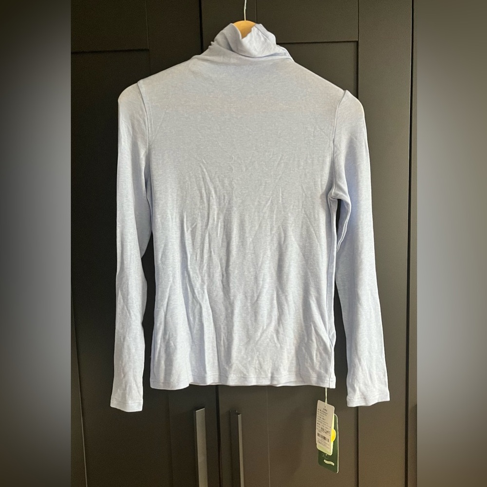 Baby Blue Ribbed Turtleneck Long Sleeve Top